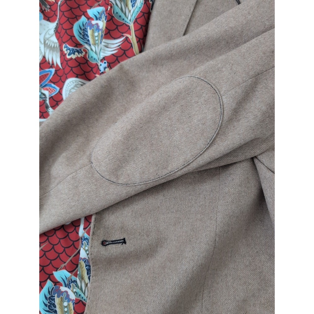 Paisley‎ & Gray Mens Peak Slim Fit Asian Bird Lined Blazer Size 46R Beige NWT - Picture 12 of 12